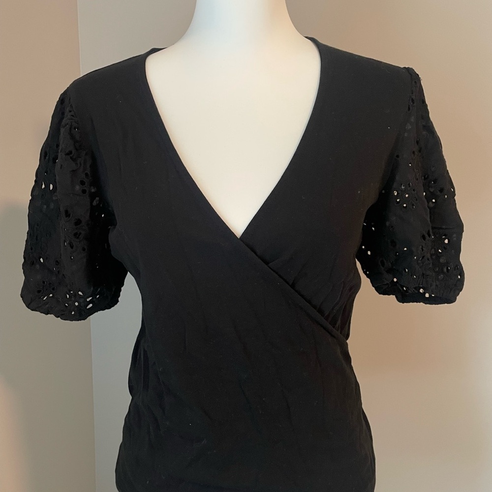 Laundry By Shelli Segal Black Embellished Wrap Blouse